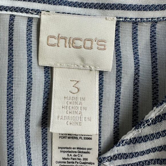 Chico's Sheer 3/4 Sleeve Striped Blouse Peplum Back Hem 3 XL - Picture 4 of 9